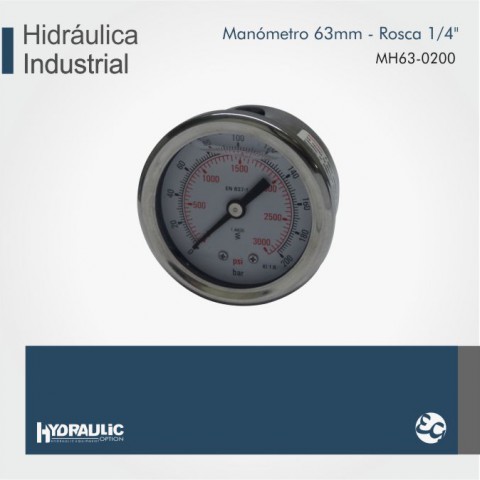 Manometro Hidraulico Industrial MH63-0200 - Hydraulic Option